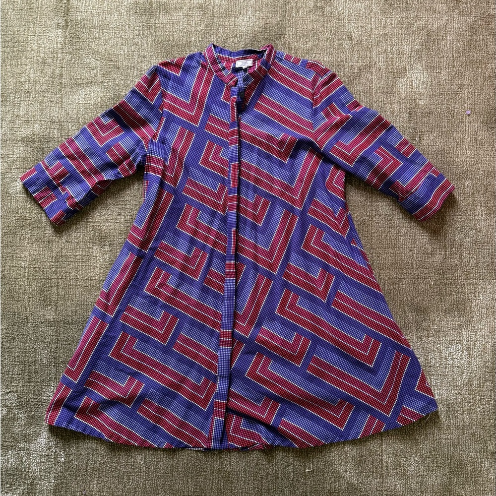 Geometric Patterned Midi Dress - Red and Blue